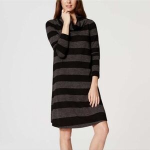NWT LOFT Ann Taylor Long Sleeve Cowl Neck Black Gray Striped Dress Size Small
